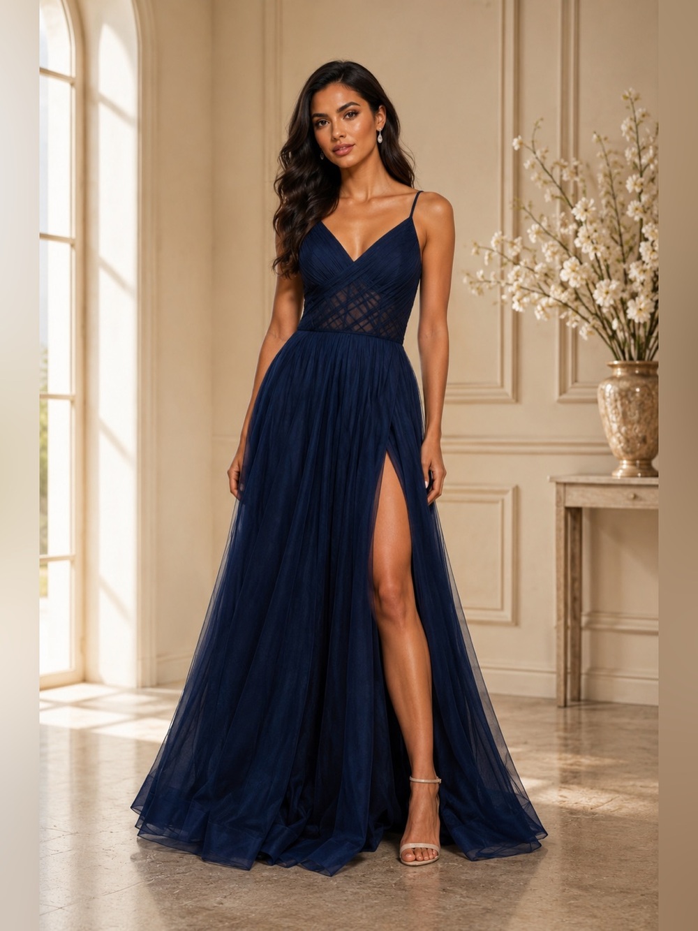 La Femme - 29076 V-Neck Semi-Sheer Bodice Junior Prom Gown SIZE 6 NWT